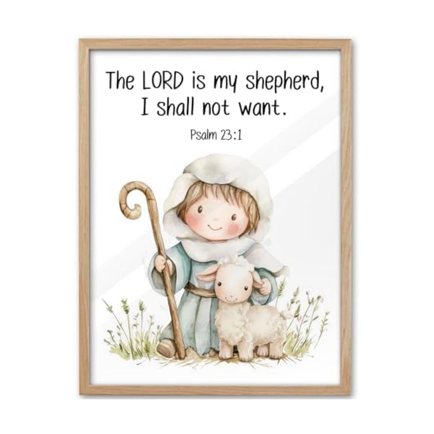 KensTro 12x16 Oak Framed Psalm 23:1 Scripture Wall Art