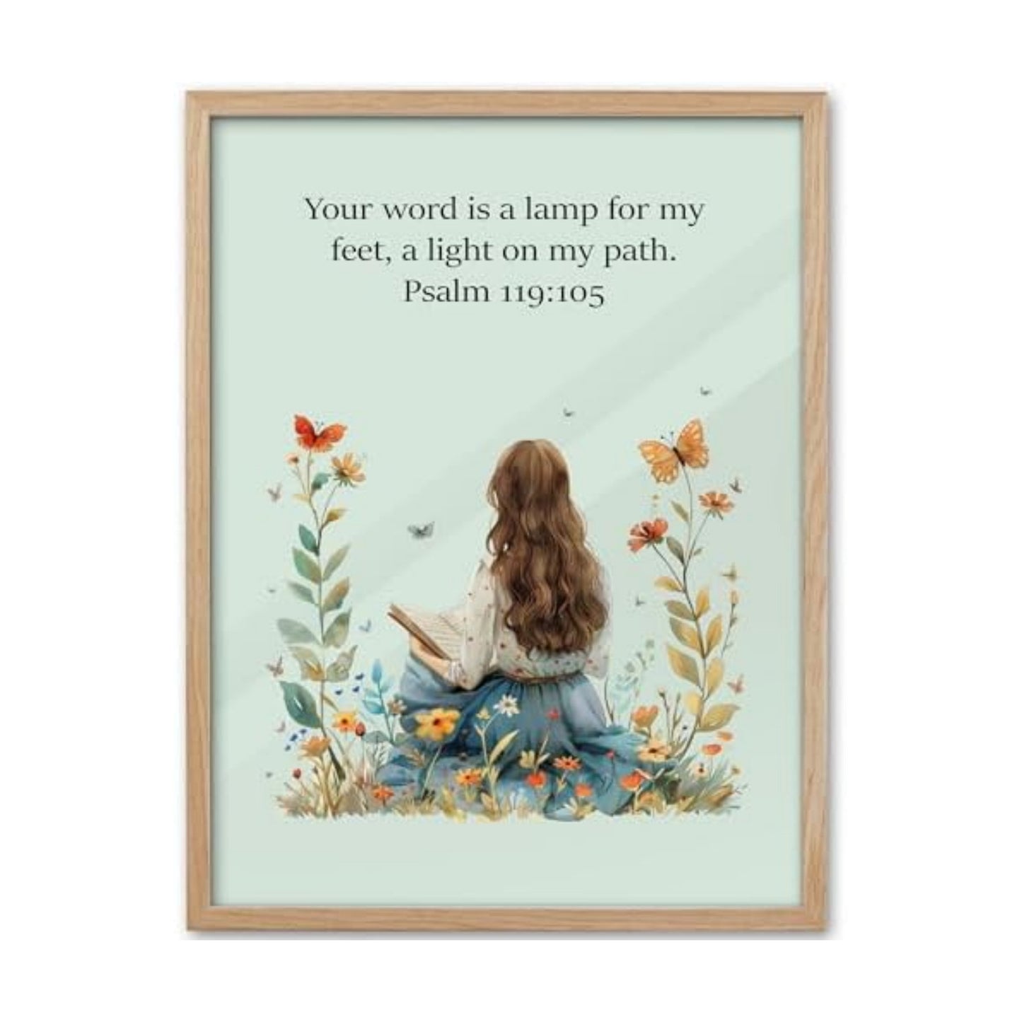 KensTro 12x16 Oak Framed Psalm 119:105 Christian Wall Art