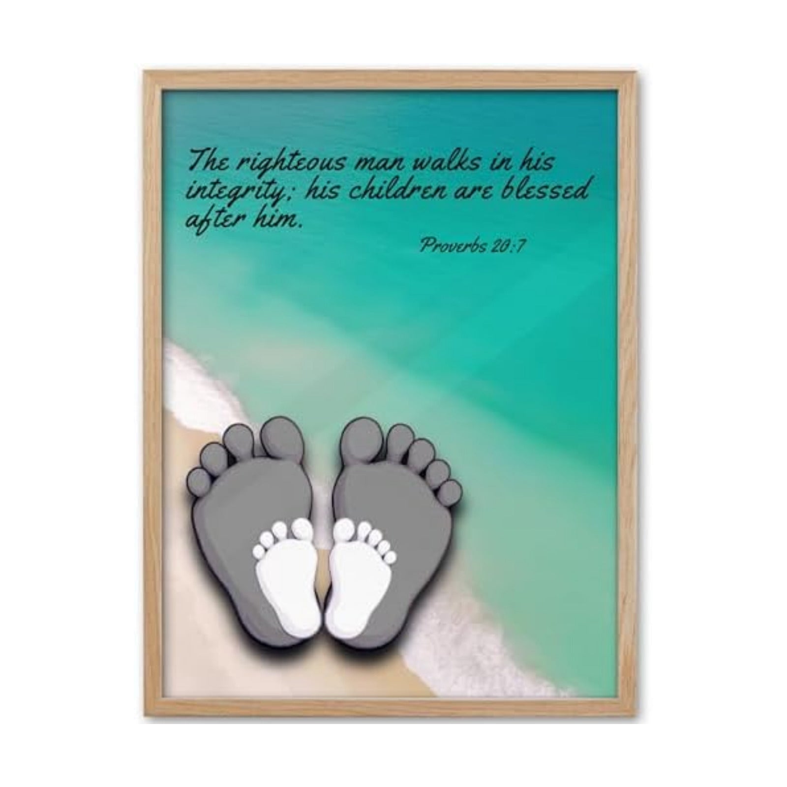 KensTro 12x16 Oak Framed Proverbs 20:7 Footprints Christian Wall Art