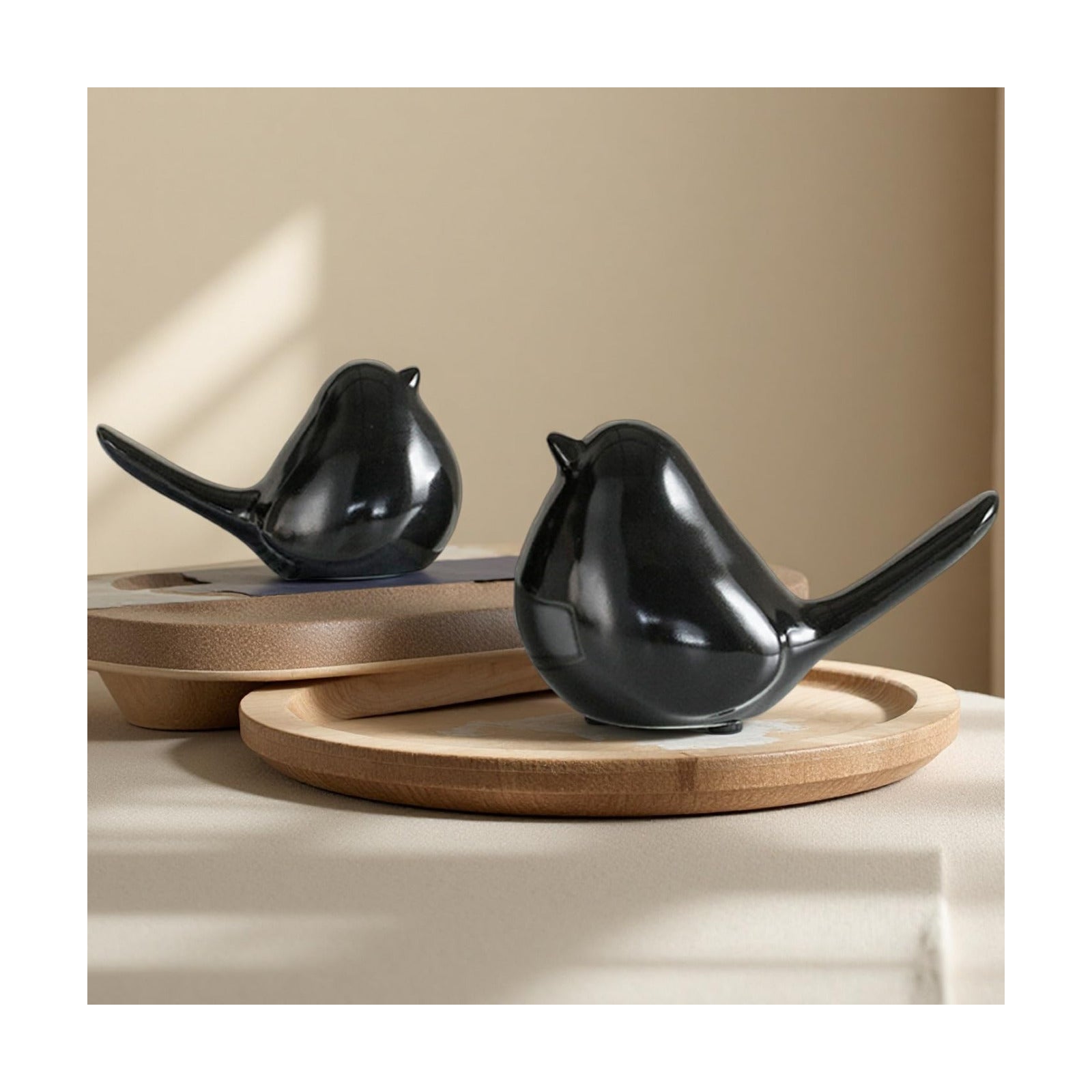 Ceramic Birds Figurines Home Decor / Black / Set of 2