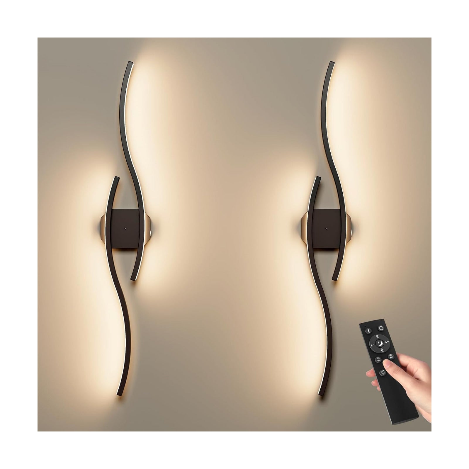 hunhun Battery Operated Wall Sconces Set of Two, Wireless Wall Sconce with Remote Control, Black Rechargeable Sconces