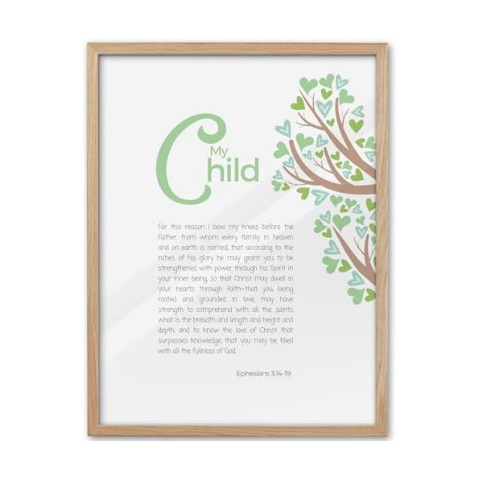 KensTro 12x16 Oak Framed Ephesians 3:14-19 Christian Wall Art