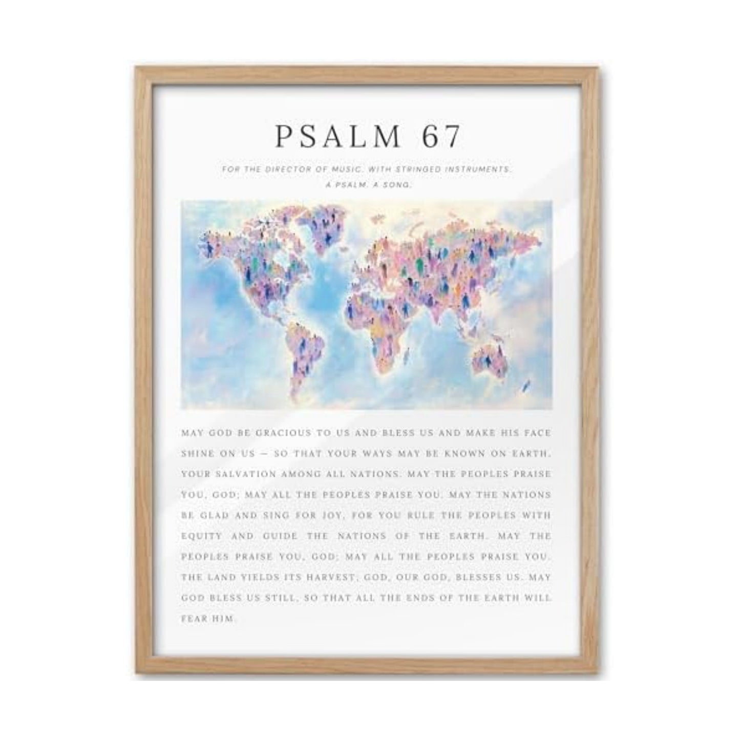 KensTro 12x16 Oak Framed Psalm 67 Christian World Map Wall Art