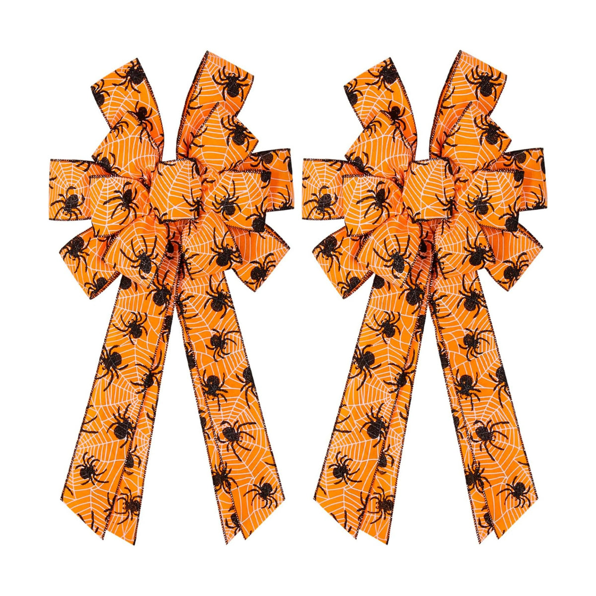 2PCS Halloween Bows for Wreath Large Halloween Bow with Spider Web Pattern