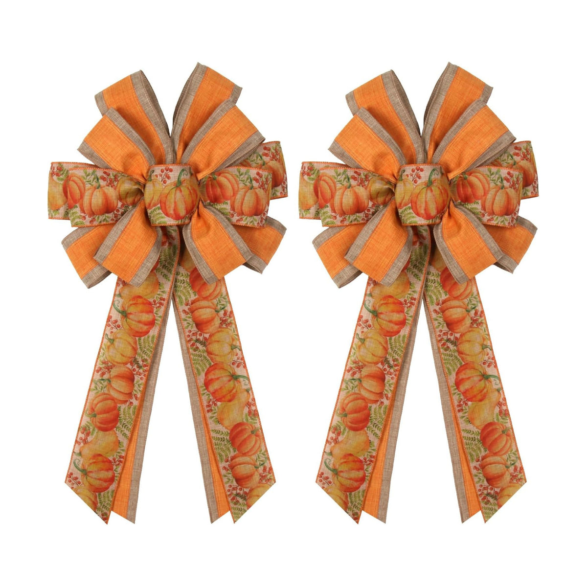 2 PCS Large Fall Bows for Wreath Fall Wreath Bow Autumn Tree Topper Bow