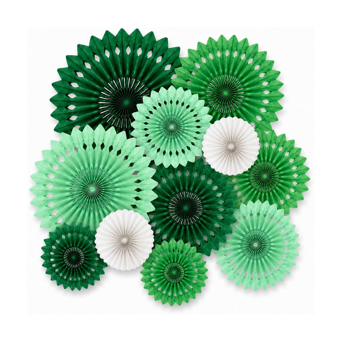 Green White Party Decoration Hanging Honeycomb Round Paper Fans Kit for Theme Birthday Baby Shower Summer Forest Patrick's Irish Backdrop Party Supplies 11 Count