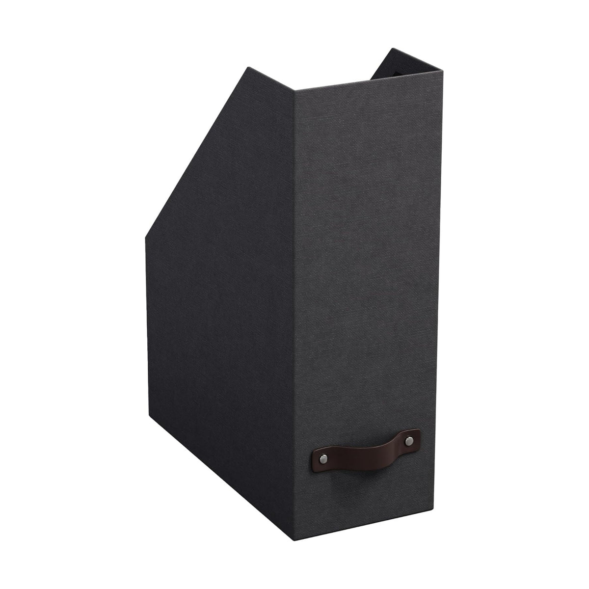 Bigso Estelle Fibreboard Magazine Holder with Leather Handle - Magazine File Holder and Organizer for Papers and