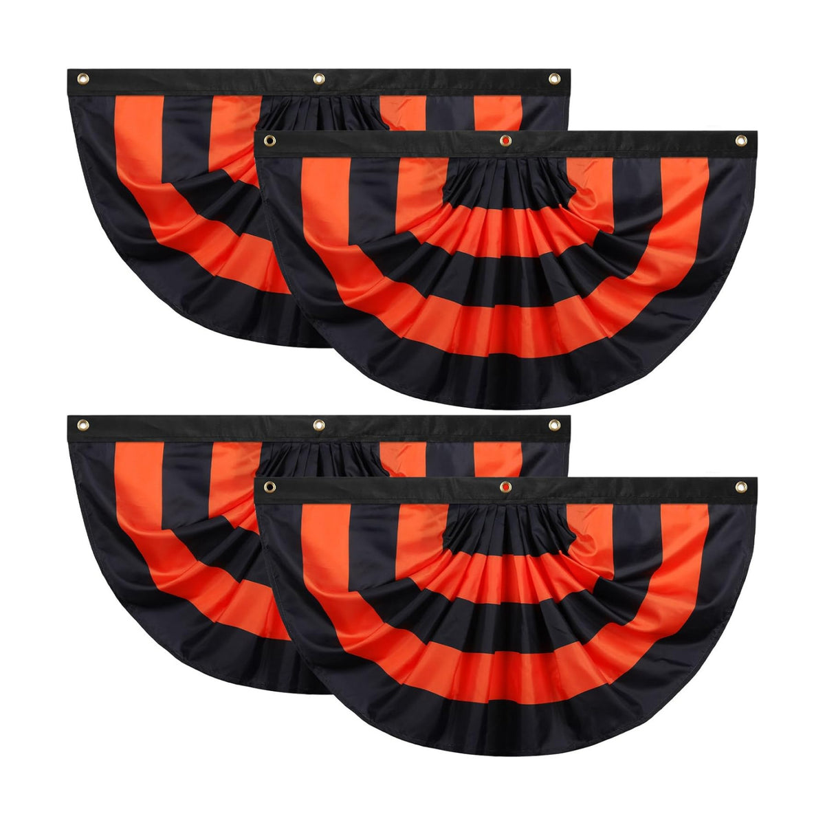Newwiee 4 Pcs 4 x 2 ft Halloween Flag Bunting Half Fan Hanging Pleated Flag Banner with 3 Grommets for Halloween Indoor Outdoor House Holiday Yard Decorations Party Props, Black Orange