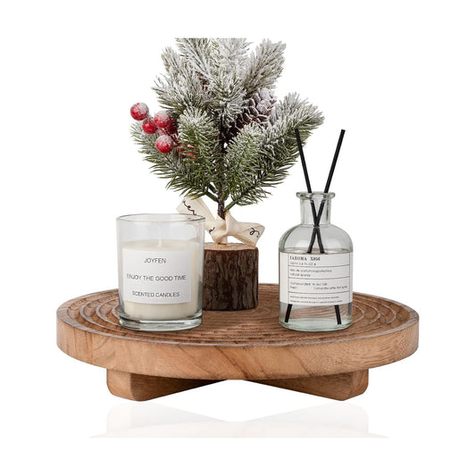 Round Decorative Tray Farmhouse Bathroom Decor Wood Riser Kitchen Countertop Organizer for Perfume
