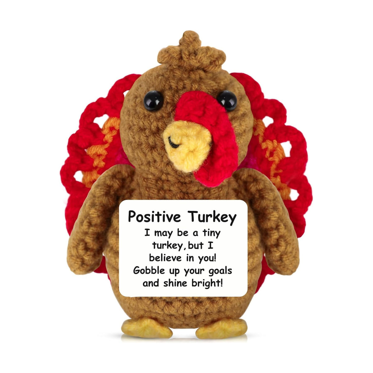Thanksgiving Turkey Positive Crochet Gifts Emotional Support Crochet Turkey with Positive Card for Women Family Friend Inspirational Handmade Thanksgiving Birthday Gift for Fall Home Desk Basket Decor