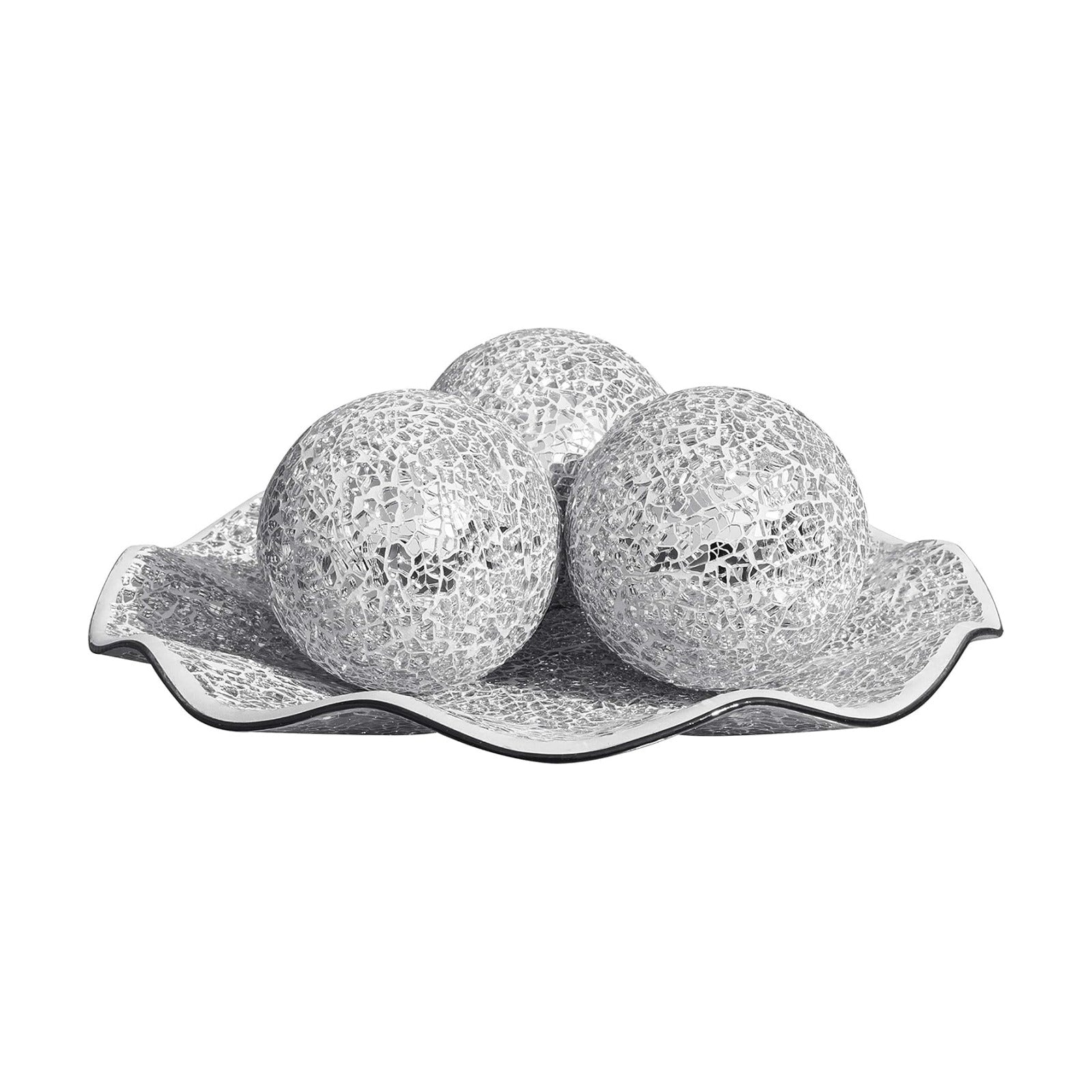 Mosaic Glass Decorative Tray Set / Silver / 11.5 Inch