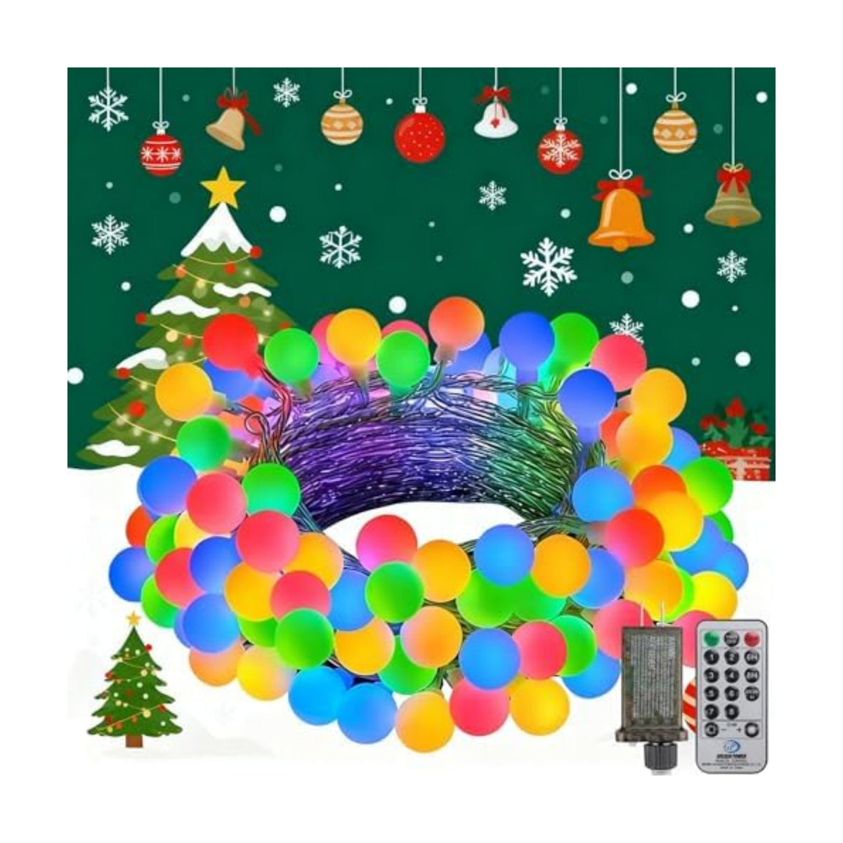 33FT 100LED Christmas Lights Plug in 8 Modes Globe Lights with Remote