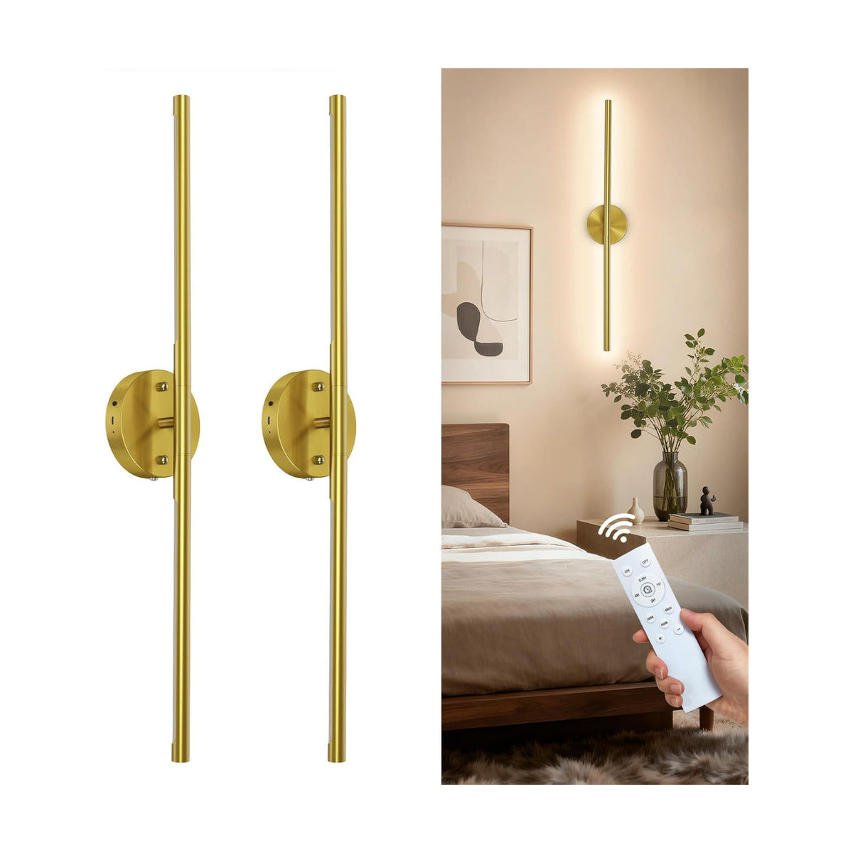 TONYFUL Battery Operated Wall Sconce Set of 2, Rechargeable Wall Lamp with 6000mAh Dimmable Bulbs and Remote