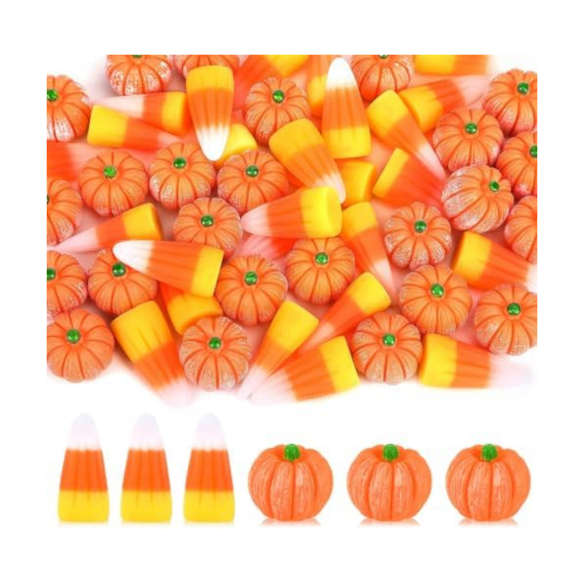 JUNEBRUSHS 50 Pcs Fake Candy Corns Artificial Pumpkin Resin Ornaments