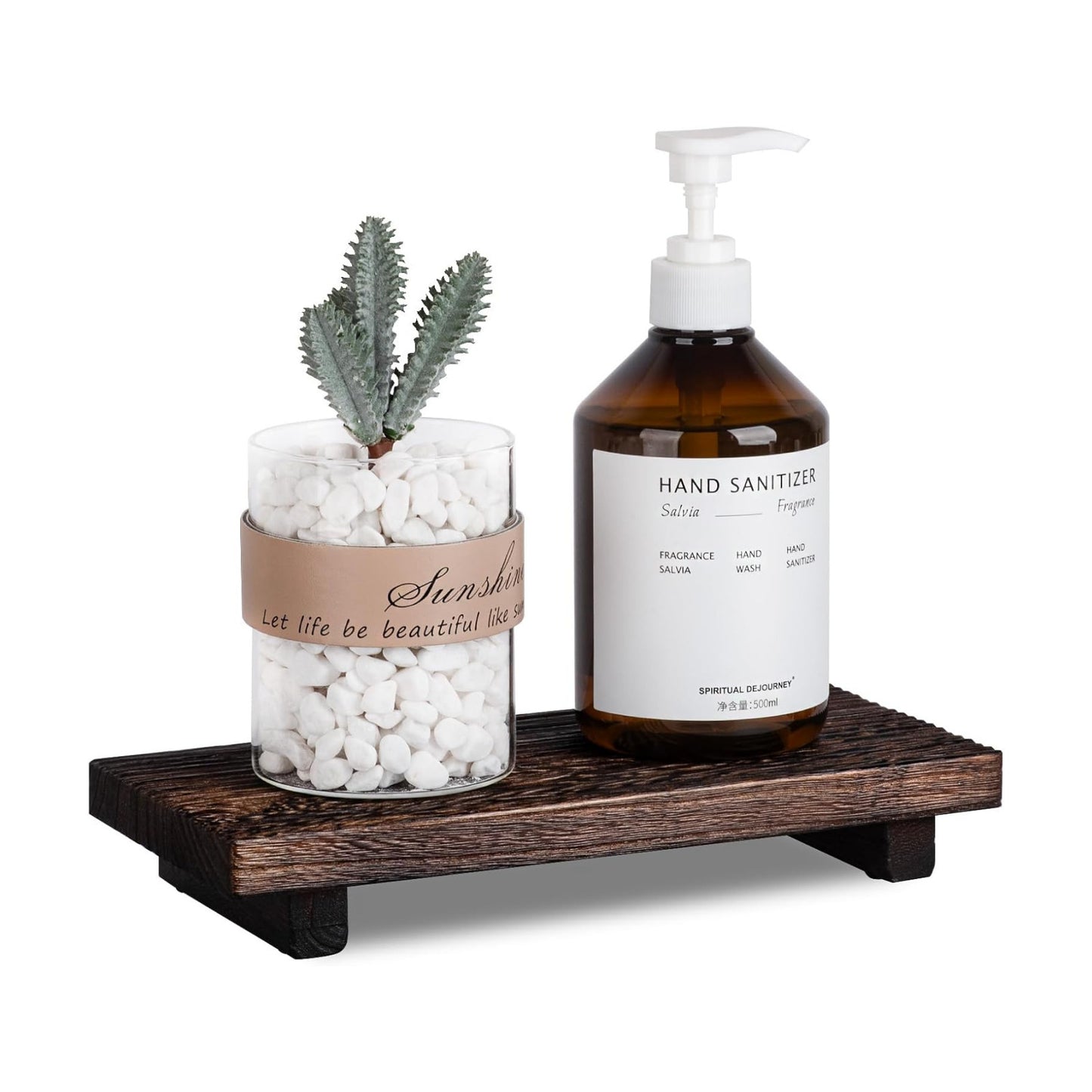 Bathroom Tray Farmhouse Decor Pedestal Stand Wood Riser Display / Drak Brown / 10 x 4.5 x 1.6