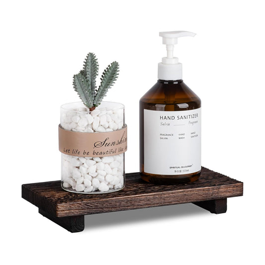 Bathroom Tray Farmhouse Decor Pedestal Stand Wood Riser Display / Drak Brown / 10 x 4.5 x 1.6