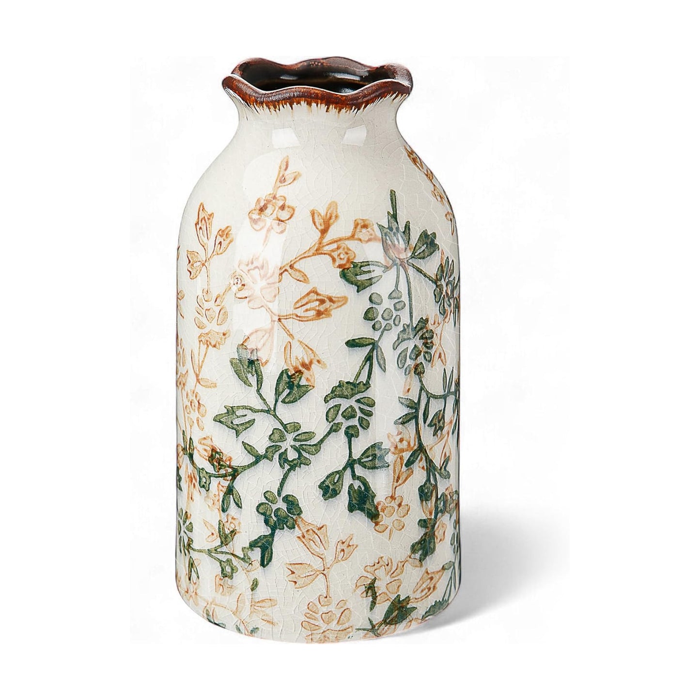 Vintage Vase Ceramic Crackle Floral Vase for Farmhouse Retro Home Bookshelf Living / Rustic / Green