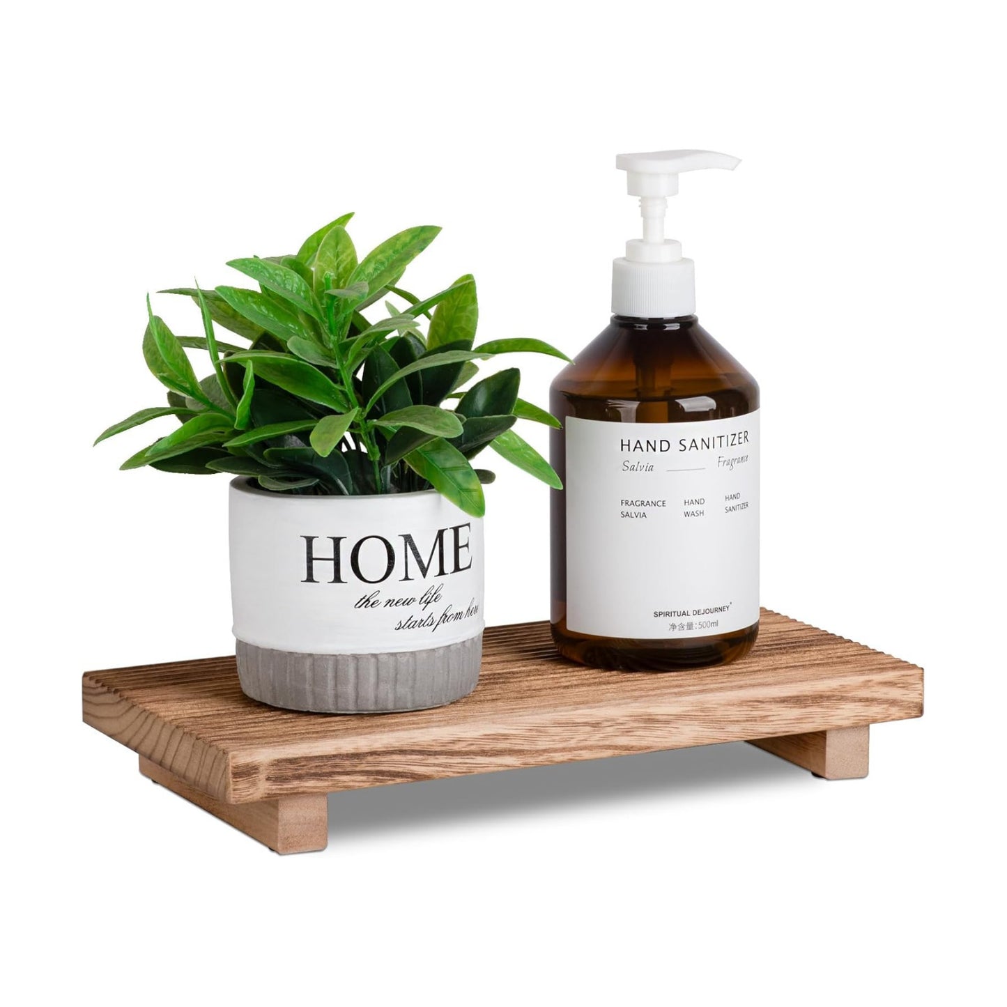 Bathroom Tray Farmhouse Decor Pedestal Stand Wood Riser Display Kitchen / Brown / 11 x 5.5 x 1.6