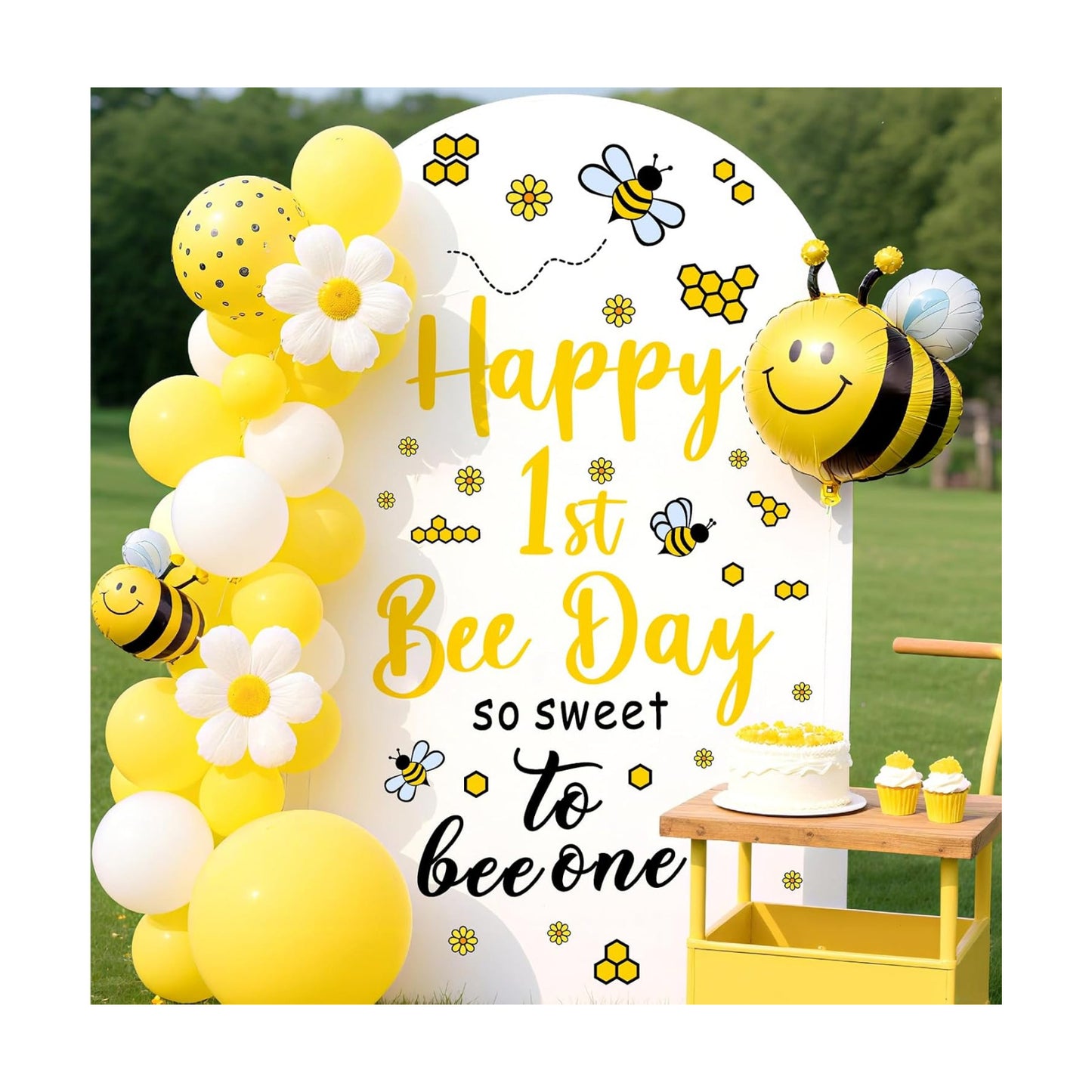 Day Party Decal First Birthday Backdrop Decals Happy 1st Bee Day Balloon Arch Stickers / First Bee