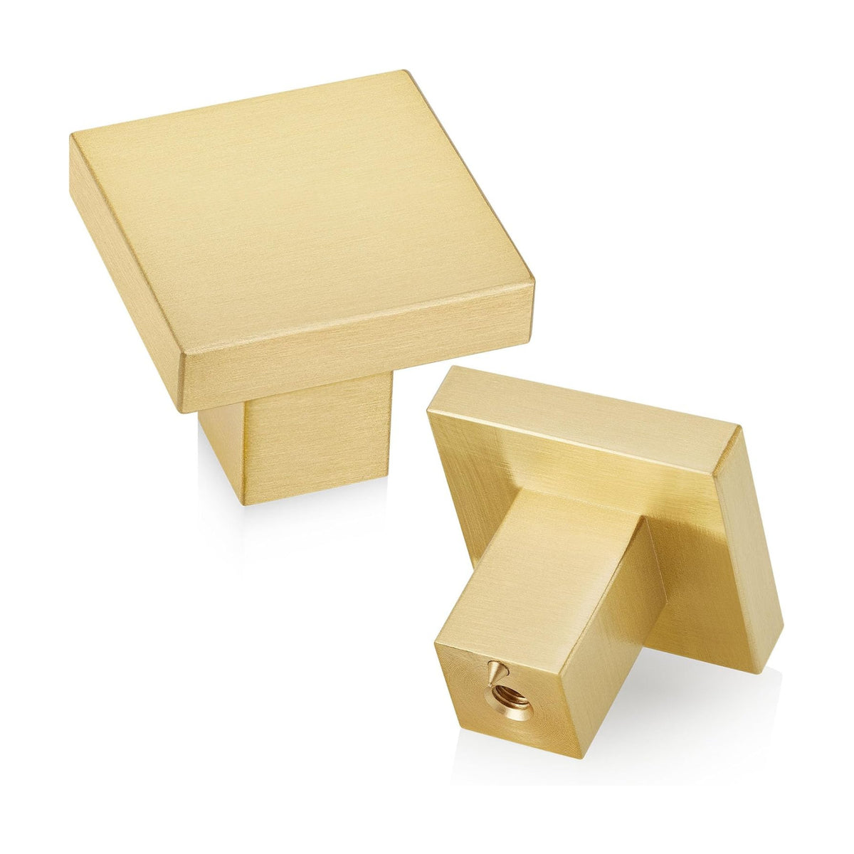 QOGRISUN 10-Pack Solid Brass Cabinet Knobs, 1-3/16in Square, Brushed Gold | Solid Brass Square Knobs, Brushed Brass