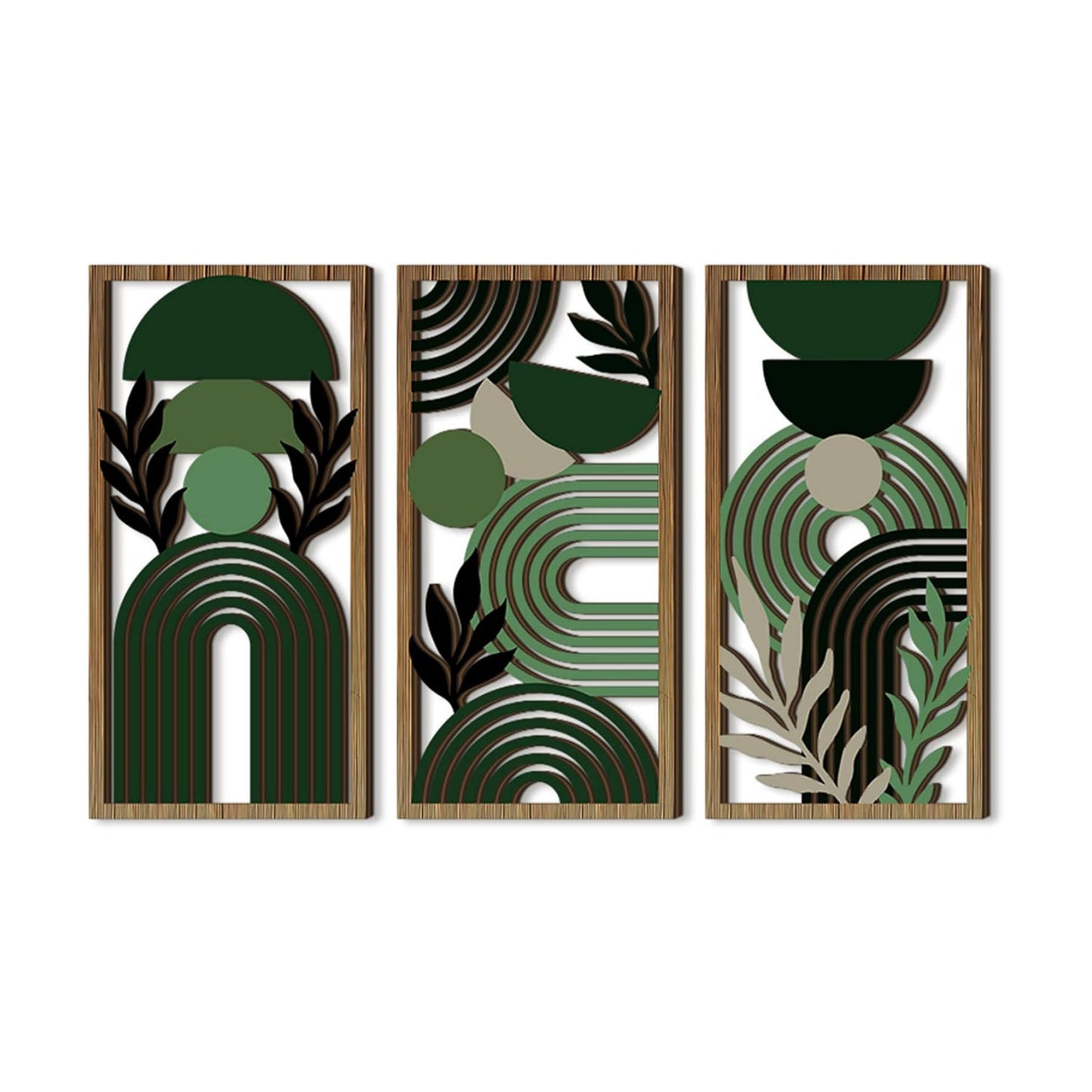 Modern Geometric Wall Art / 11.8"L x 5.9"W / Green / Set of 3