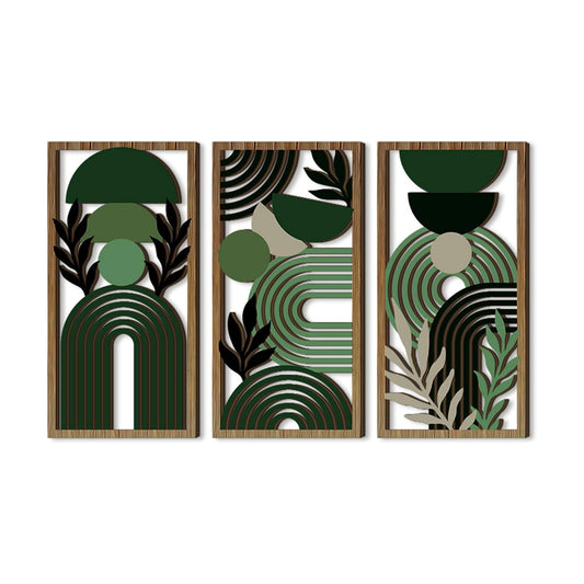 Modern Geometric Wall Art / 11.8"L x 5.9"W / Green / Set of 3