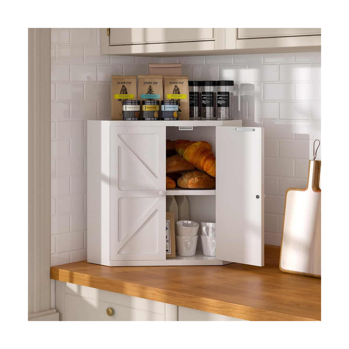 Corner Bread Box for Kitchen Countertop,Storage Container for Homemade Bread, Double Layer BreadBox, Large Capacity