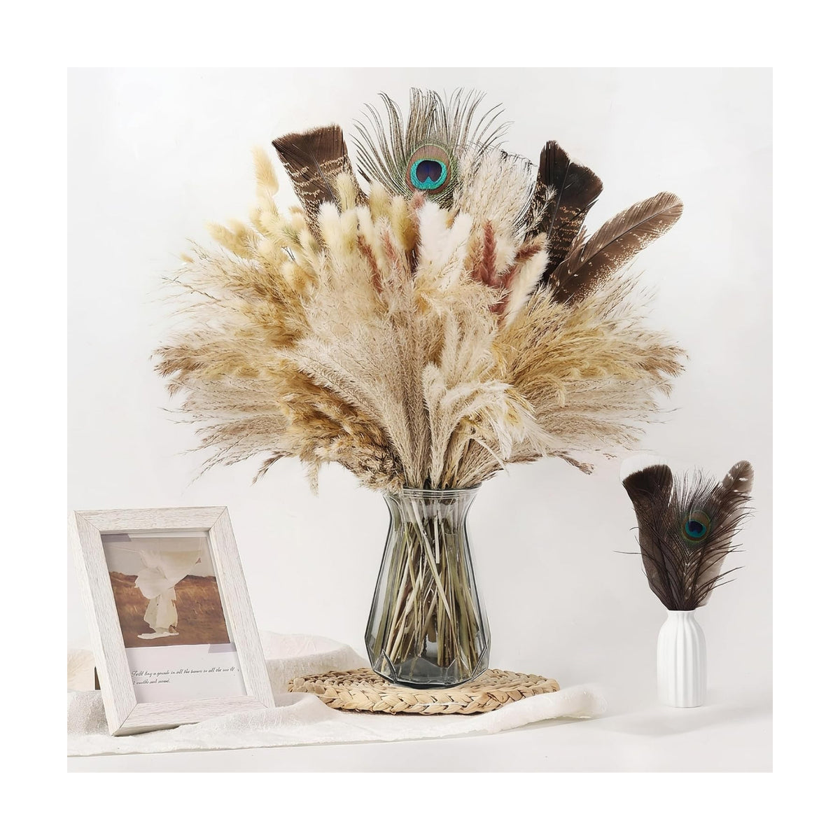 Bpole Dried Pampas Grass 100 Pcs 16-17in Boho Bouquet