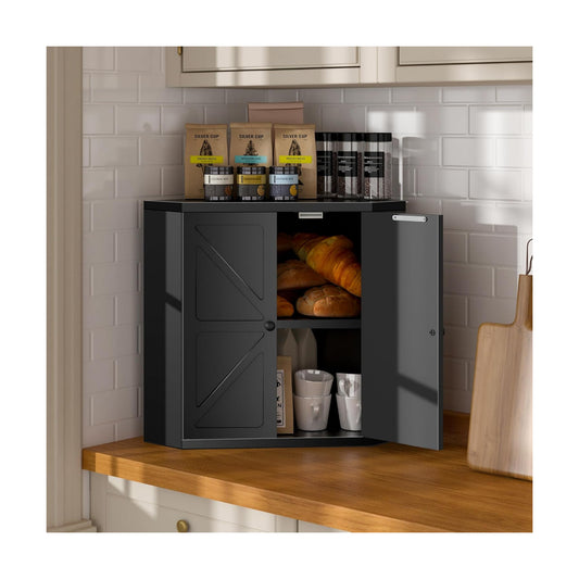 Corner Bread Box for Kitchen Countertop,Storage Container for Homemade Bread, Double Layer BreadBox, Large Capacity