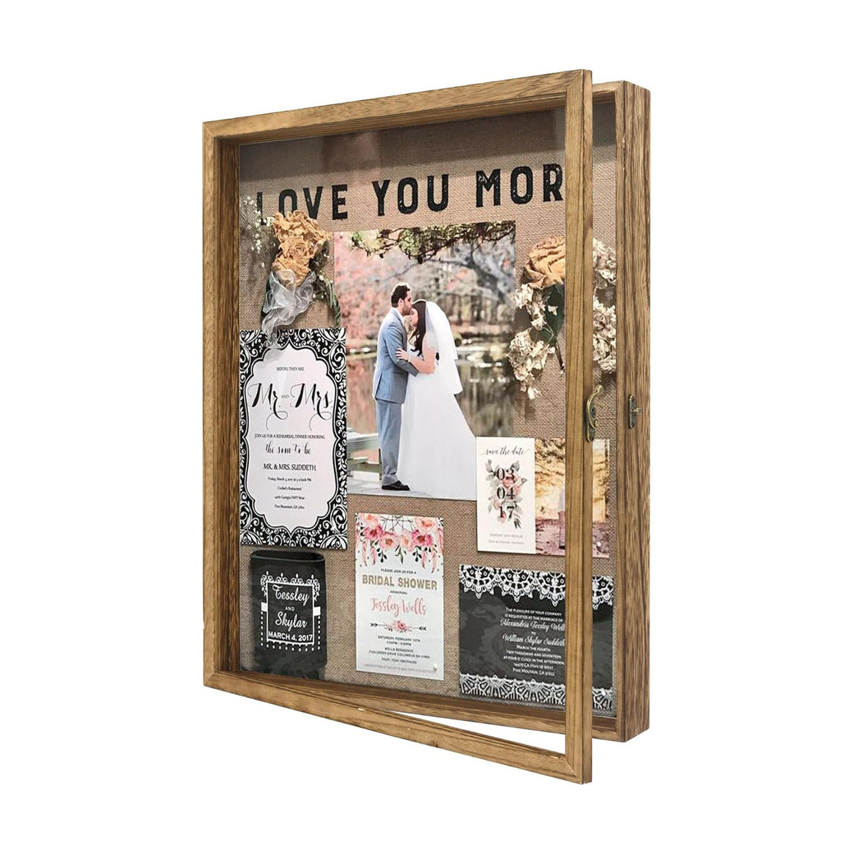 Large Shadow Box Frame 16x20 Display Case, Wood Wedding Bouquet Memory Box | Hinged Front Open Door with Tempered