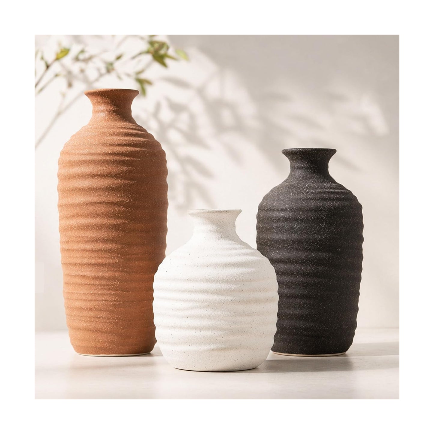 Rustic Home Decor Pottery Vases / 03-tall-brown / Set of 3