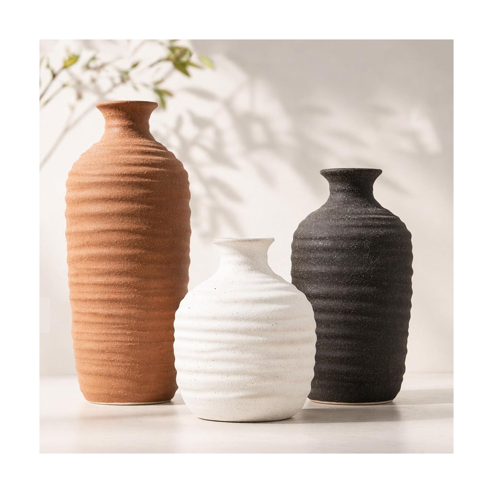 Rustic Home Decor Pottery Vases / 03-tall-brown / Set of 3