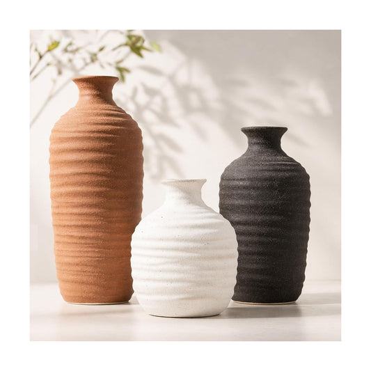 Rustic Home Decor Pottery Vases / 03-tall-brown / Set of 3