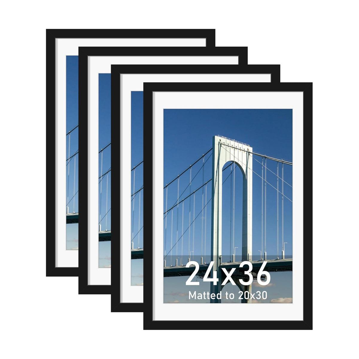 Wiscet 24x36 Poster Frame Set of 4, for Wall Mounting, Black | Display Picture 20x30 with Mat or 24 x 36 without Mat