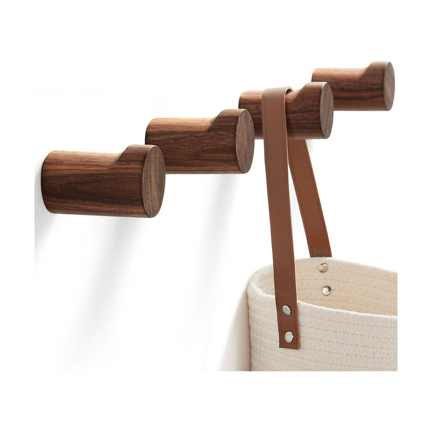Wooden Wall Hooks / 4 Hooks / Walnut / Set of 4