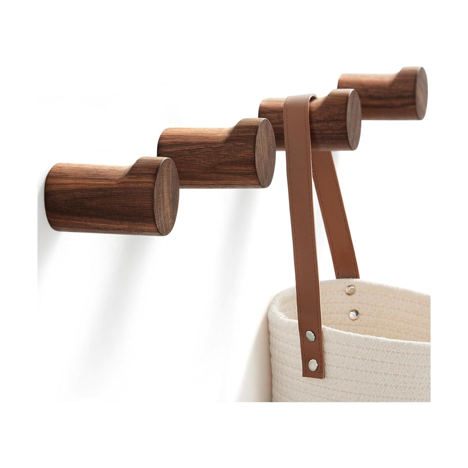 Wooden Wall Hooks / 4 Hooks / Walnut / Set of 4