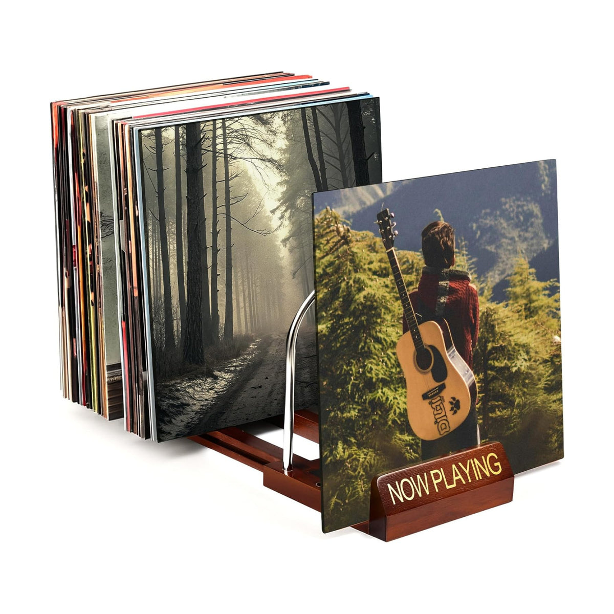 Now Playing Vinyl Record Holder, Holds 30-70 LPs, Expandable | Gift Packaging, Now Playing Groove, Wood & Steel Build