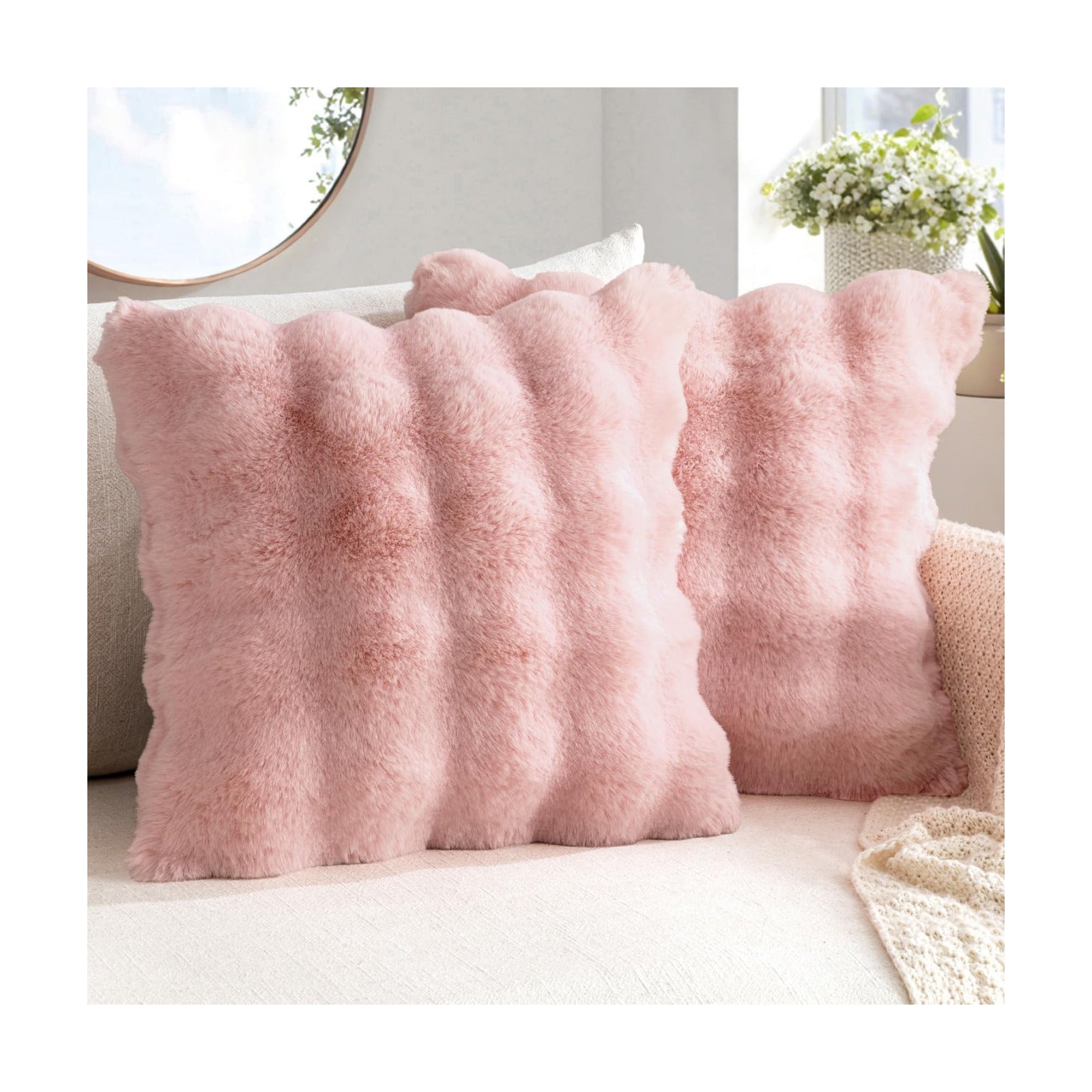 Faux Fur Pillow Covers Thick Soft Plush Throw Pillows Spring / 18 x 18 / Light Pink / Set of 2