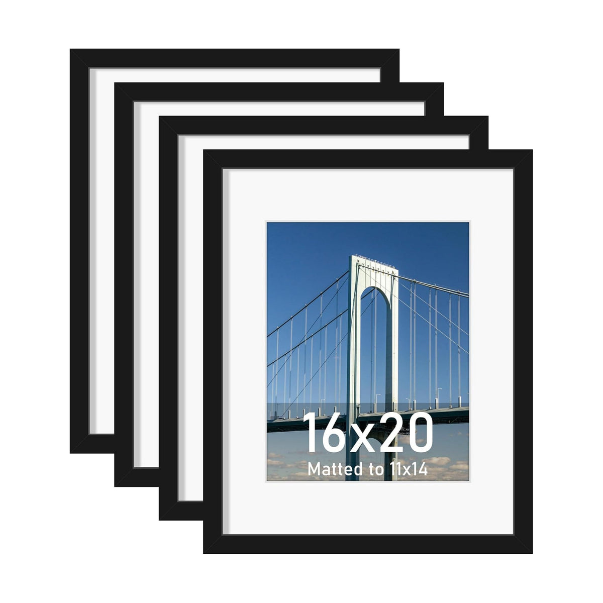Wiscet 16x20 Picture Frame Set of 4, for Wall Mounting, Black | Display Picture 11x14 with Mat or 16x20 Poster Frame