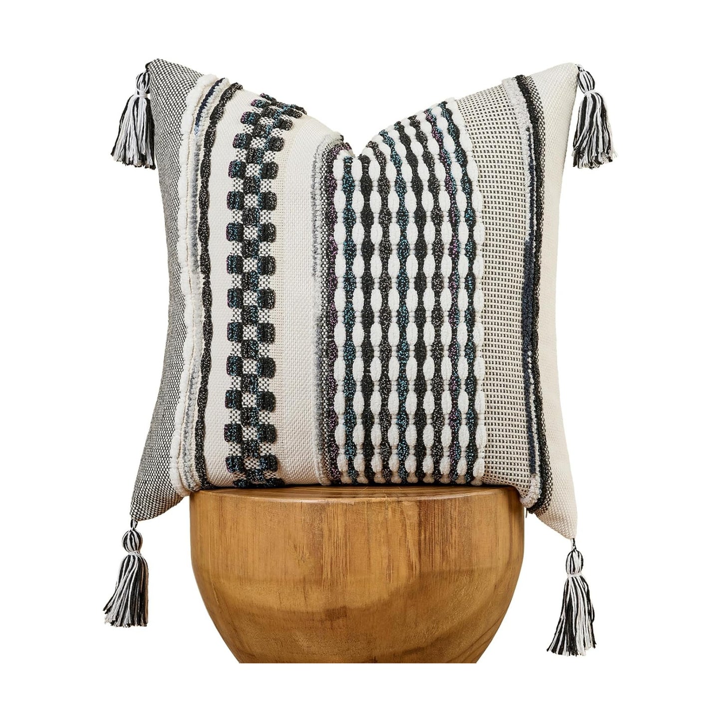 Tassels Woven Decorative Pillow Case / 18 x 18 / Black Multicolor