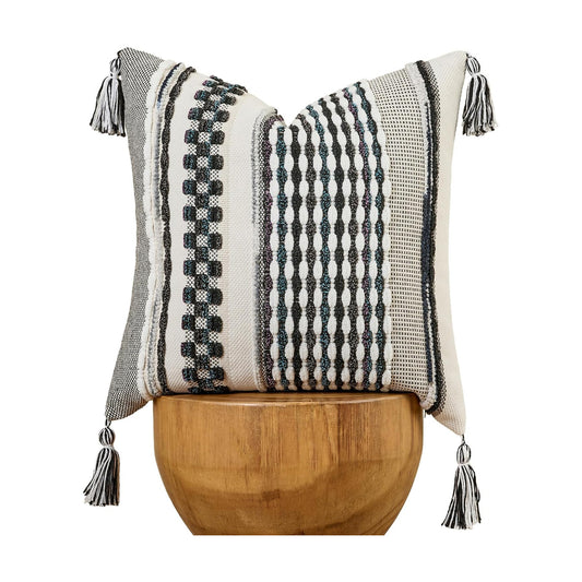 Tassels Woven Decorative Pillow Case / 18 x 18 / Black Multicolor