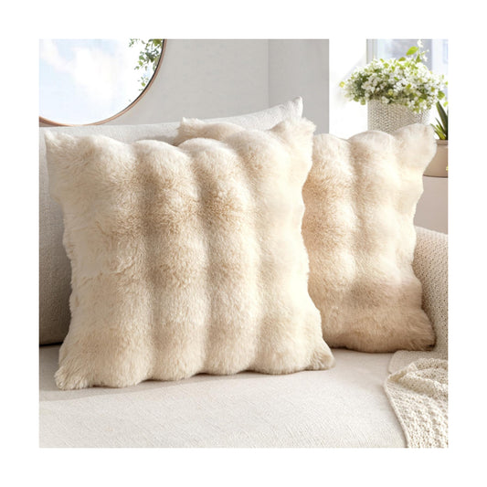 Faux Fur Pillow Covers Thick Soft Plush Throw Pillows Spring Home Decor / 18 x 18 / Beige / Set of 2