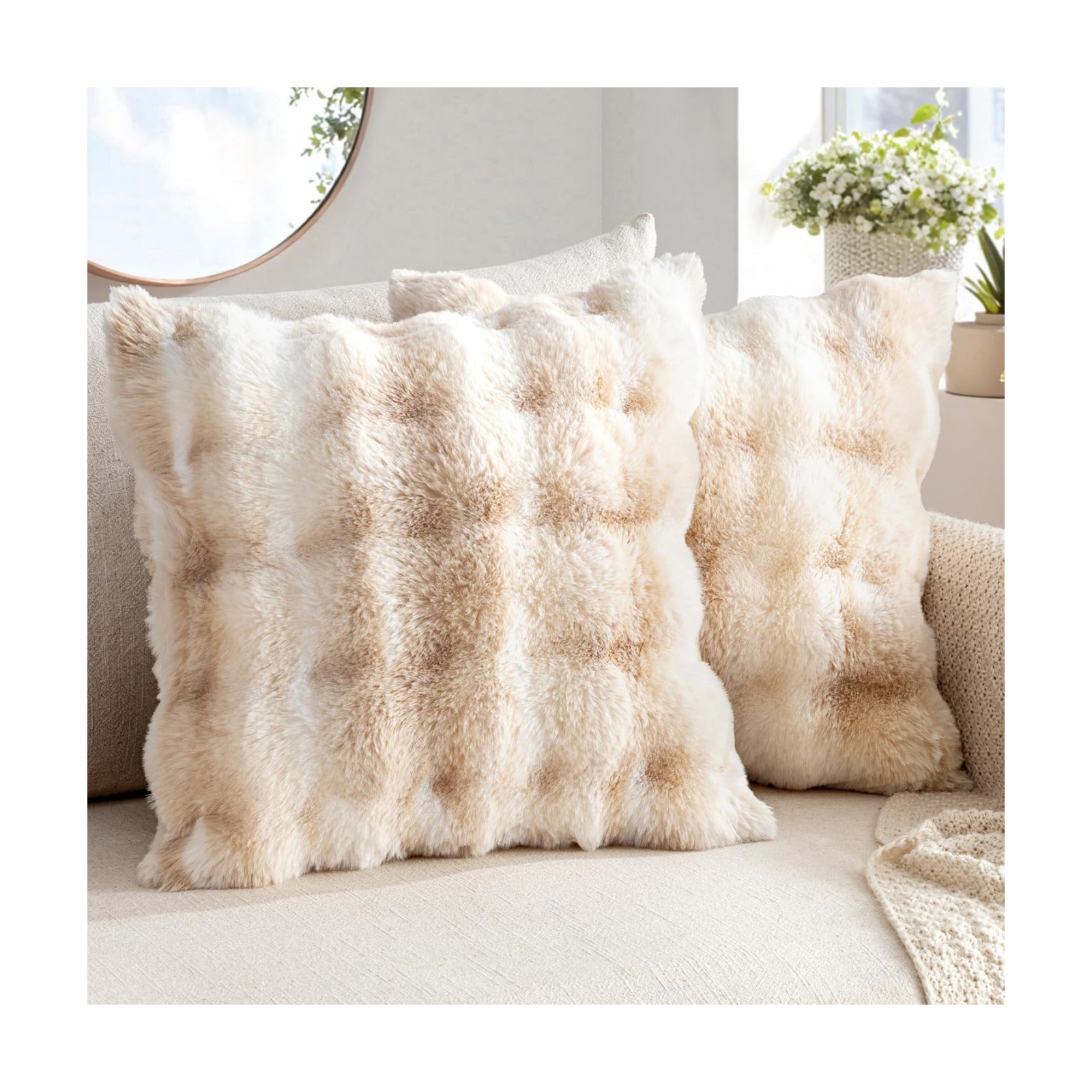 Faux Fur Pillow Covers Thick Soft Plush Throw Pillows Spring Home / 18 x 18 / White-beige / Set of 2