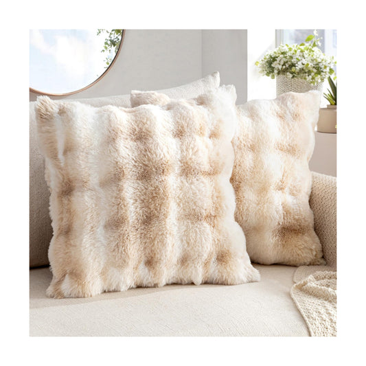 Faux Fur Pillow Covers Thick Soft Plush Throw Pillows Spring Home / 18 x 18 / White-beige / Set of 2