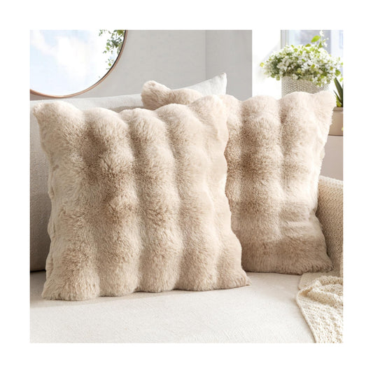 Faux Fur Pillow Covers Thick Soft Plush Throw Pillows Spring Home Decor / 18 x 18 / Khaki / Set of 2