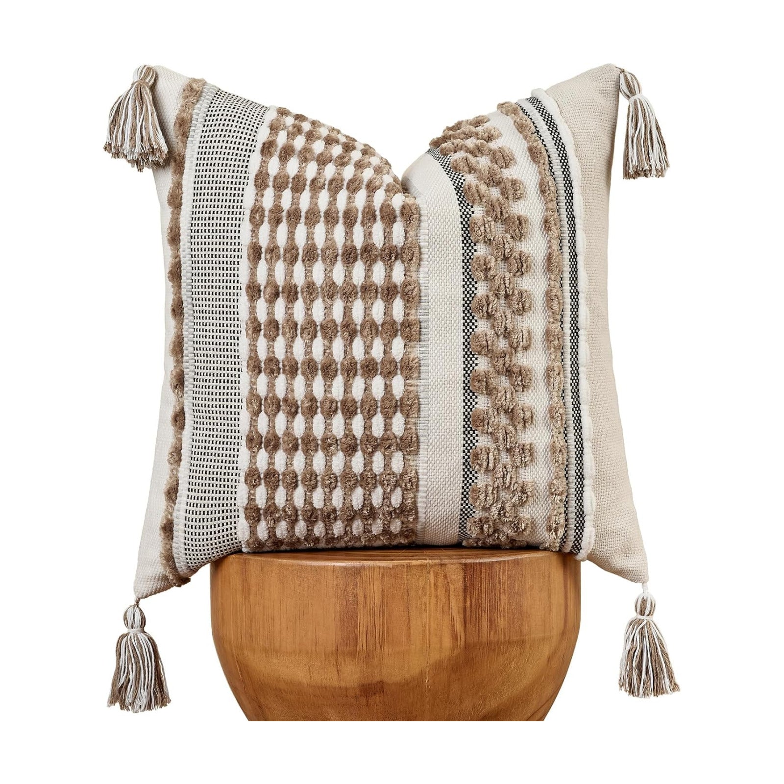 Tassels Woven Decorative Pillow Case / 18 x 18 / Taos Taupe