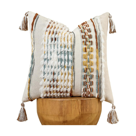 Tassels Woven Decorative Pillow Case / 18 x 18 / Brown White