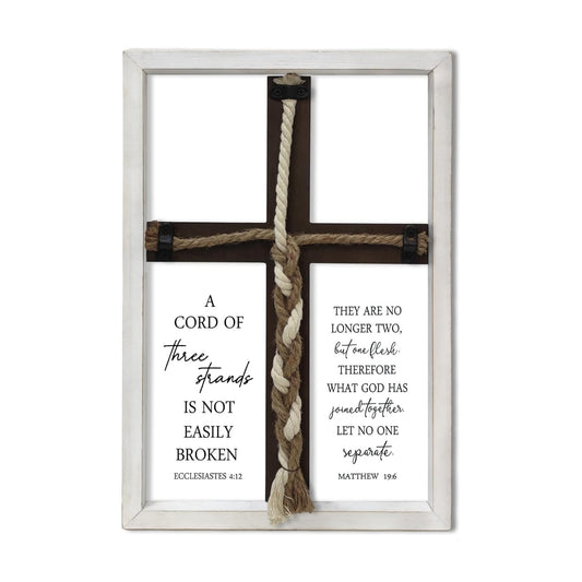 A Cord of Three Strands Wedding Ceremony Wall Decor " Sand Unity Knot Braid / White Cross / 15 x 10