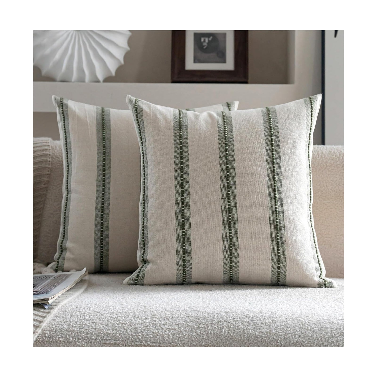 Boho Throw Pillow Covers / Olive Green / 18 x 18 / Set of 2