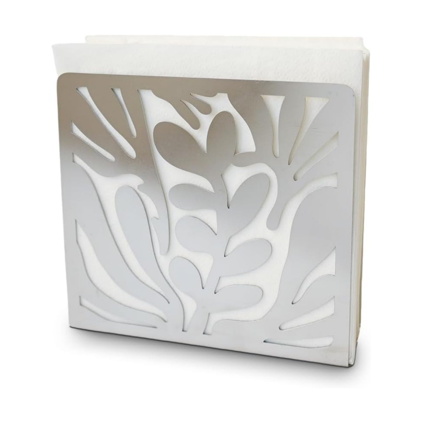 Stainless Steel Modern Art Leaves Silhouette Tabletop Napkin Holder / Silver